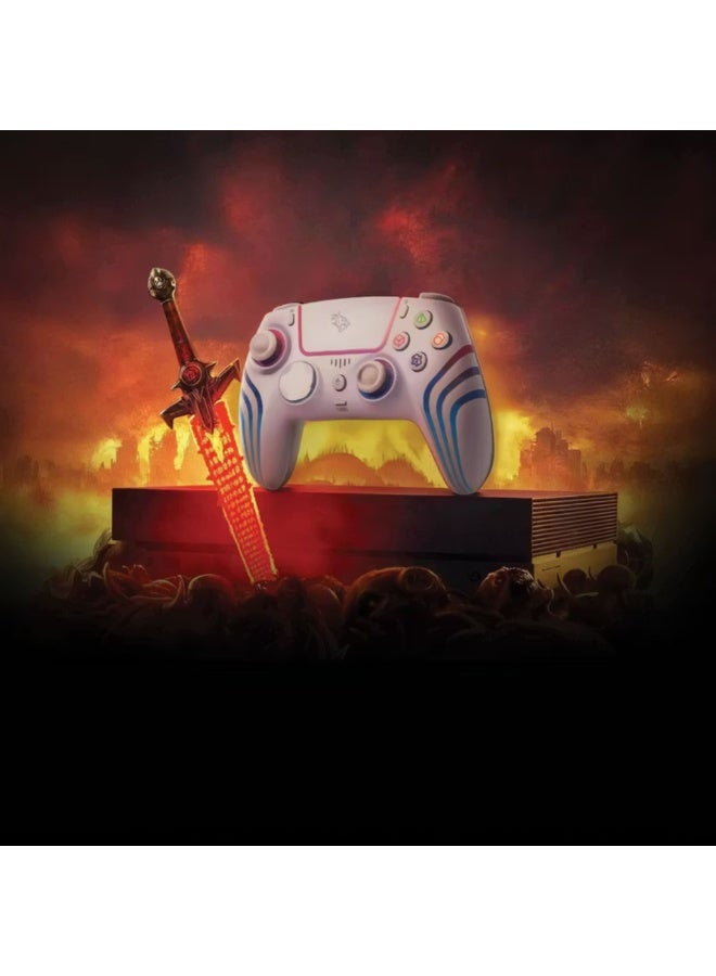 porodo ShadowX Wireless Controller – Bluetooth 5.3, For Android / iOS / PC / PS5, RGB Adjustable Brightness, Built-in Speaker, Turbo Mode, USB-C Charging-White - Image 2